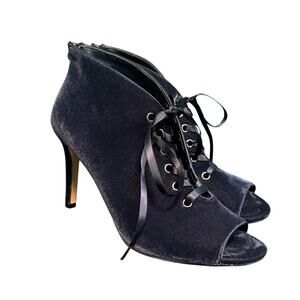 White House Black Market Dark Navy Blue Velvet Lace Up Booties Women's 8.5